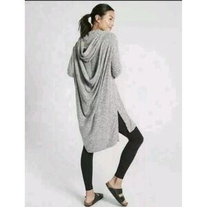 Athleta Womens Gray Pranayama Hooded Wrap Cardigan Open Front Thumbholes L